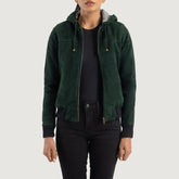 Sutix Green Suede Hooded Bomber Jacket